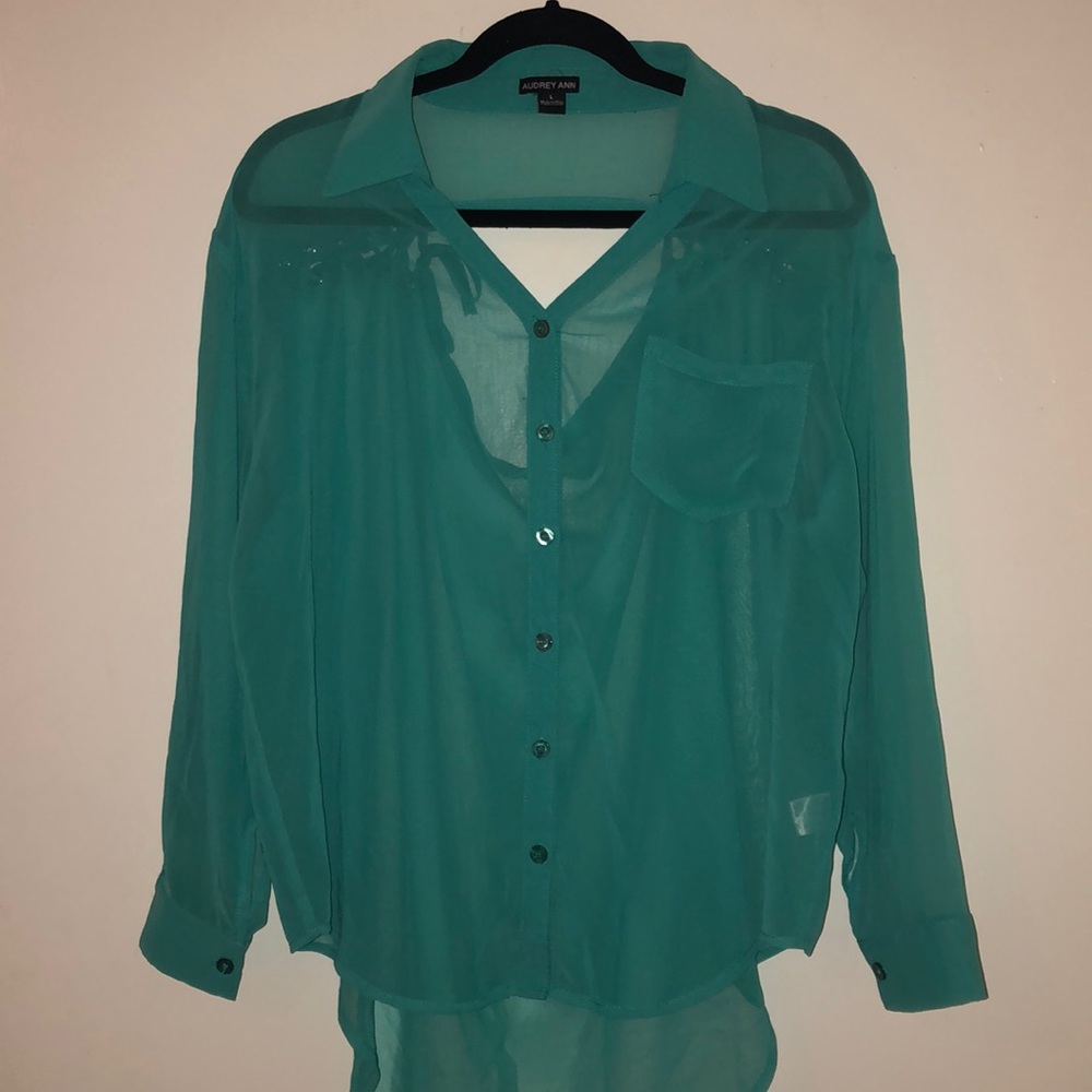 Teal Lace-Up Button Top